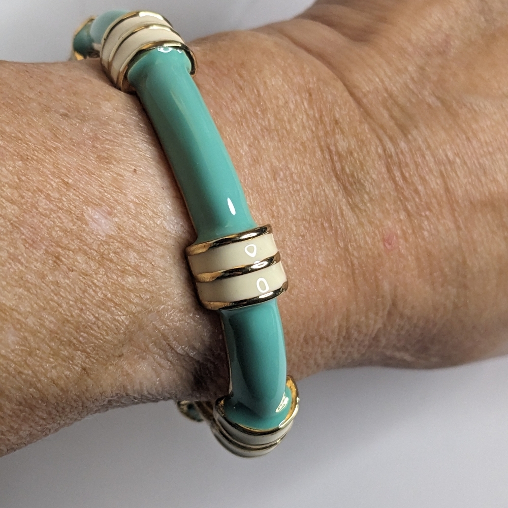 Fornash‎ Enamel Bamboo Bangle Bracelet – Teal & Gold - Picture 7 of 10